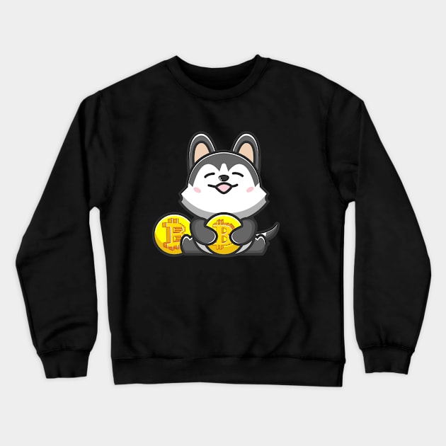 dog huging bitcoin Crewneck Sweatshirt by fflat hds